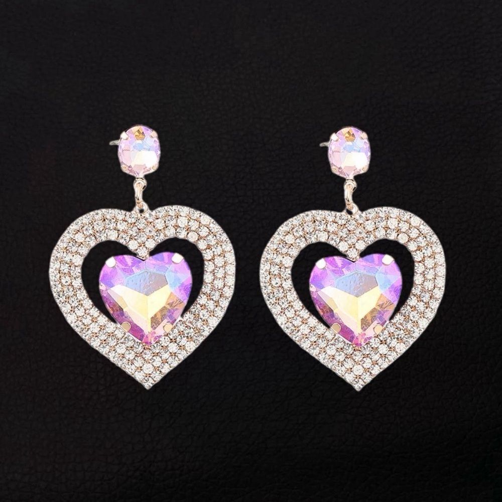 EARRINGS! Betsey Johnson Double AB Heart and Gemstone Earrings BNWT